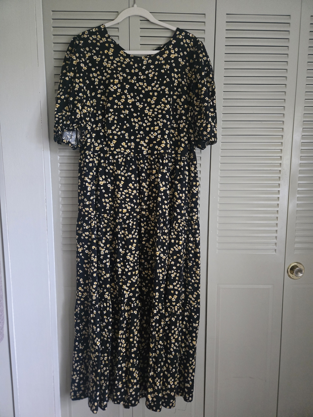 Who What Wear Black Floral Tiered Maxi Dress with Yellow Flowers